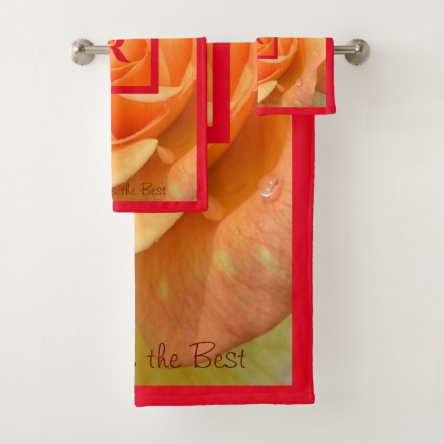 Orange Yellow A Rose is the Best Monogrammed Bath Towel Set (Insitu)