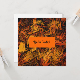 Orange, Yellow and Black Abstract Cloth Napkin Invitation
