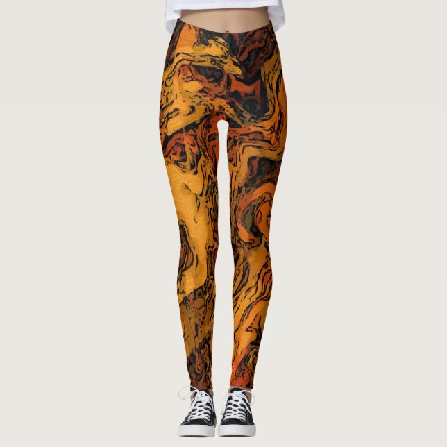 Orange, Yellow and Black Abstract  Leggings (Front)