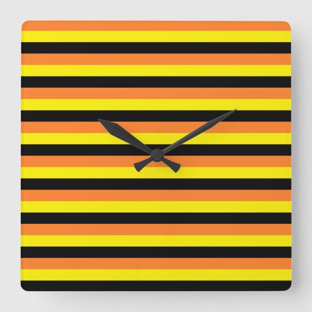Orange, Yellow and Black Stripes Square Wall Clock (Front)