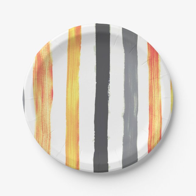 Orange yellow and black Watercolor stripe plate (Front)