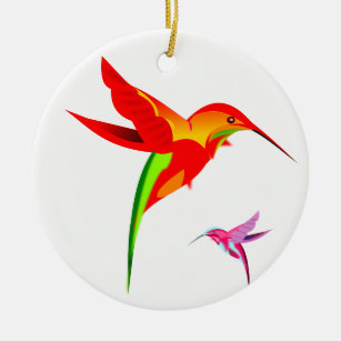 Orange Yellow And Green Hummingbird Ceramic Ornament