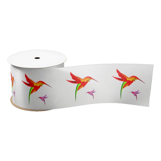 Orange Yellow And Green Hummingbird Satin Ribbon (Spool)