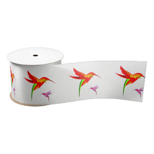 Orange Yellow And Green Hummingbird Satin Ribbon