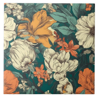 Orange, yellow and green pretty floral tile