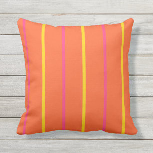 Orange Yellow and Pink Thin Vertical Stripes Outdoor Pillow