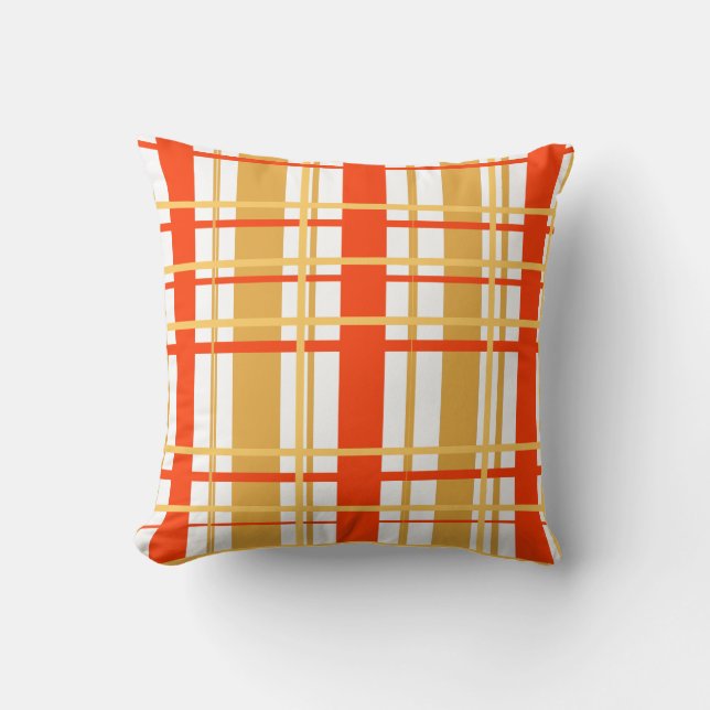 Orange, yellow and White Plaid Throw Pillow (Front)