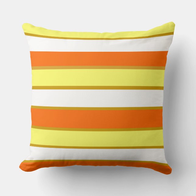 Orange, Yellow and White Stripes Throw Pillow (Front)