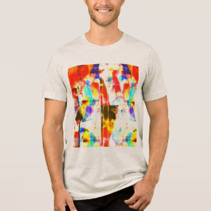 Orange Yellow Aqua Purple White Painterly Print Tri-Blend Shirt