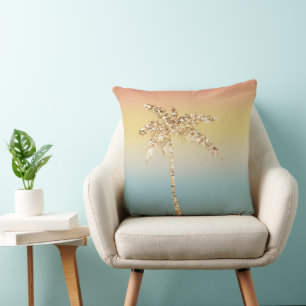 Orange Yellow Aqua Sunset Sky Throw Pillow