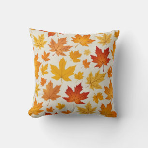 Orange Yellow Autumn Maple Leaves Pattern  Throw Pillow