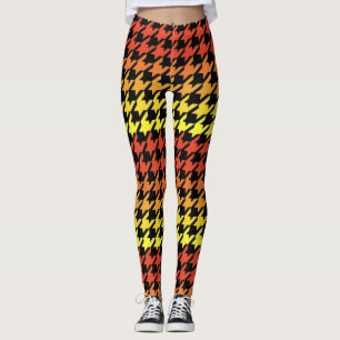 Orange yellow black houndstooth pattern leggings