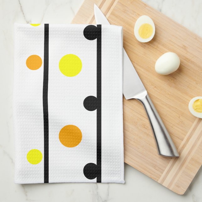 Orange Yellow Black Polka Dots Kitchen Towel (Quarter Fold)