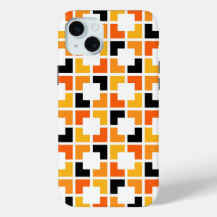 Orange Yellow Black Squares geometric pattern iPhone 15 Mini Case