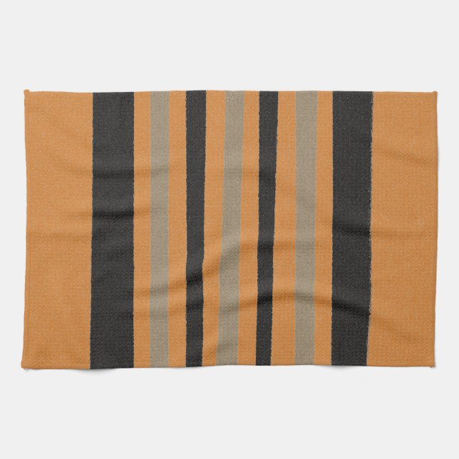 Orange Yellow Black Stripes Kitchen Towel (Horizontal)