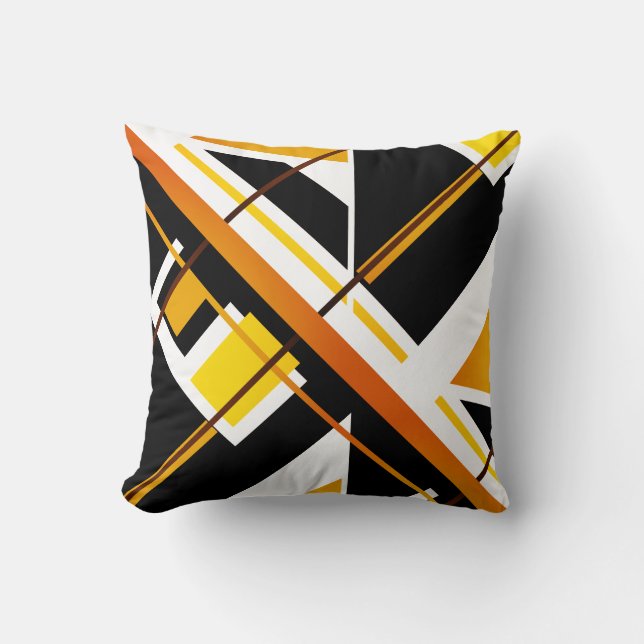 Orange Yellow Black White Mosaic Diagonal Abstract Throw Pillow (Front)