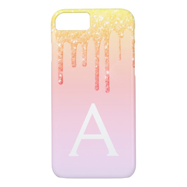 Orange Yellow Bling Sparkle Glitter Monogram Case-Mate iPhone Case (Back)