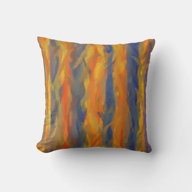 Orange Yellow Blue Abstract Art Painting 3 Throw Pillow (Front)