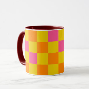 Orange Yellow Blue Checkered Pattern Design  Mug