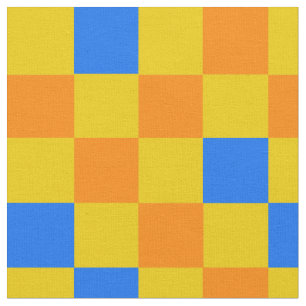 Orange Yellow Blue Chequered Pattern Design  Fabric