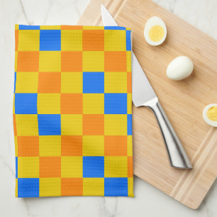 Orange Yellow Blue Chequered Pattern Design  Kitchen Towel
