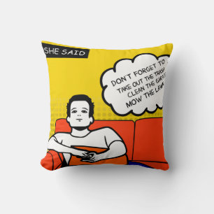 orange yellow blue Honey Do Rugged Geek Comics Throw Pillow