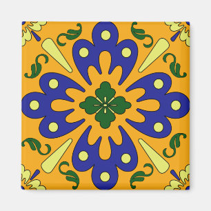 Orange Yellow Blue Spanish Tile Kitchen Magnet
