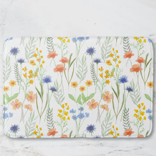 Orange Yellow Blue Watercolor Wildflower Bath Mat