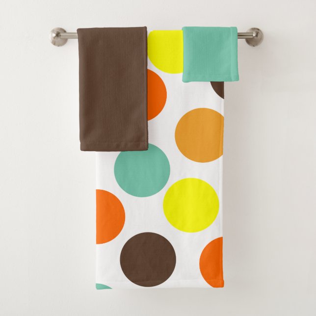 Orange, Yellow, Brown, Blue Dots  Bath Towel Set (Insitu)
