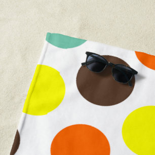 Orange, Yellow, Brown, Blue Dots Beach Towel