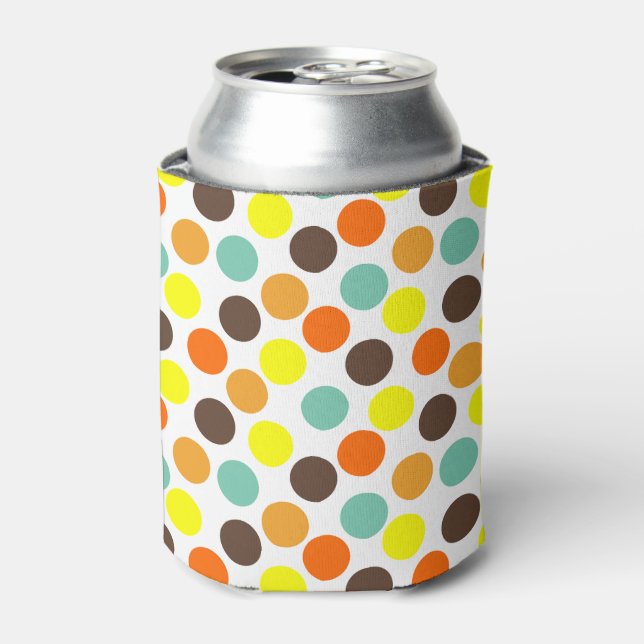Orange, Yellow, Brown, Blue Dots  Can Cooler (Can Front)