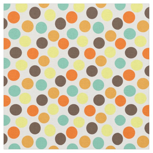 Orange, Yellow, Brown, Blue Dots  Fabric (Close Up)