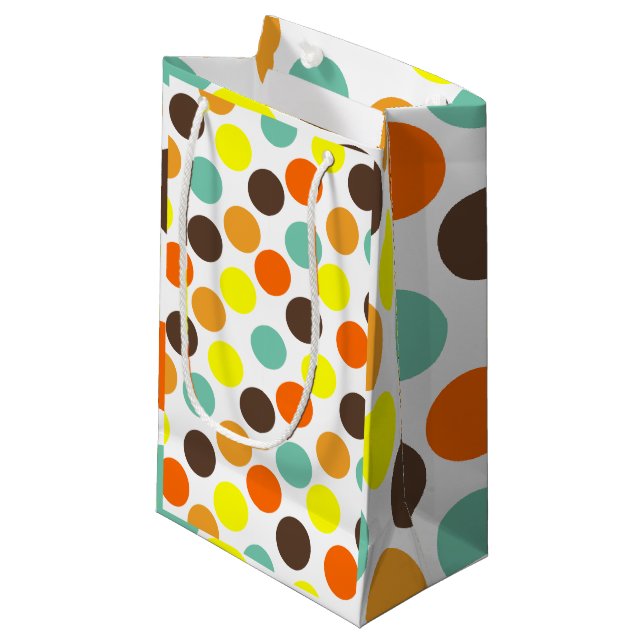 Orange, Yellow, Brown, Blue Dots  Small Gift Bag (Front Angled)