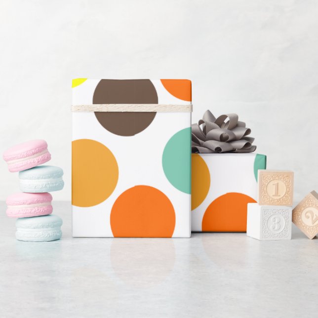 Orange, Yellow, Brown, Blue Dots  Wrapping Paper (Baby Shower)