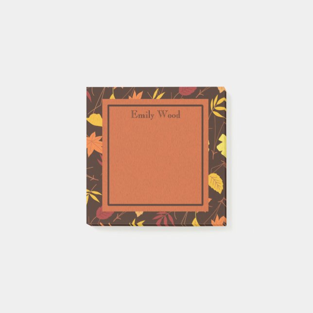 Orange Yellow Brown Personalized Fall Leaves Post Post-it Notes (Front)