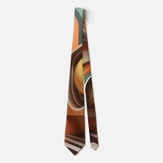 Orange yellow brown retro abstract modern pattern tie (Front)