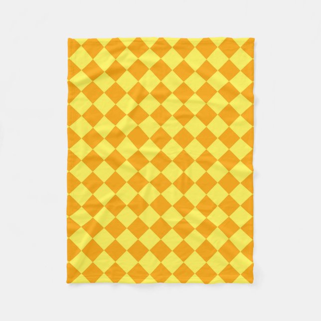 Orange Yellow Chequered Diamond Pattern  Fleece Blanket (Front)