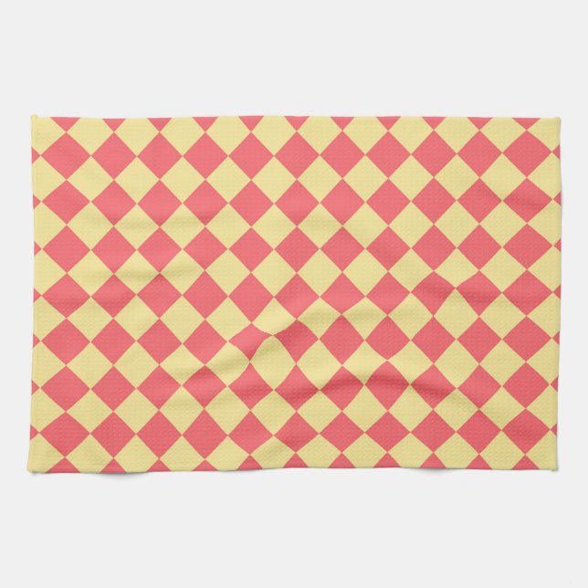 Orange Yellow Chequered Diamond Pattern  Kitchen Towel (Horizontal)