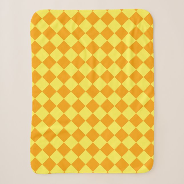 Orange Yellow Chequered Diamond Pattern  Sherpa Blanket (Front)