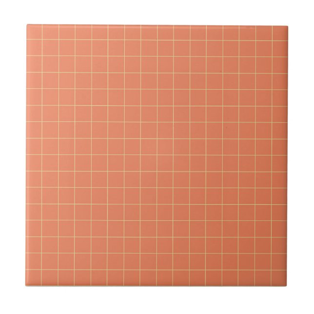 Orange & Yellow Chequered Pattern Retro Minimalist Tile (Front)