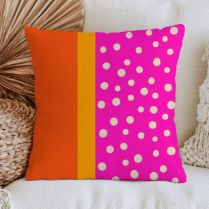 Orange& Yellow Colour Blocks with White Dots Pink Throw Pillow