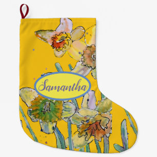 Orange Yellow Daffodil Floral Flowers Large  Large Christmas Stocking