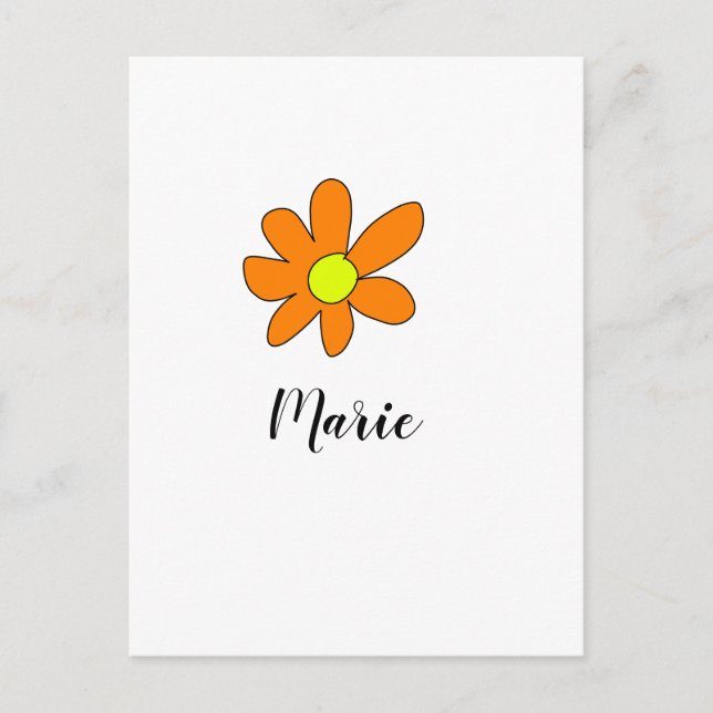 Orange yellow Daisy abstract add name text female Postcard (Front)