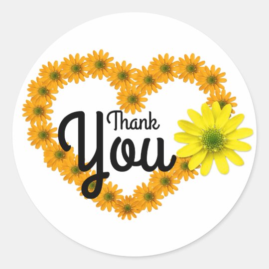Orange & Yellow Daisy Heart Thank You Sticker