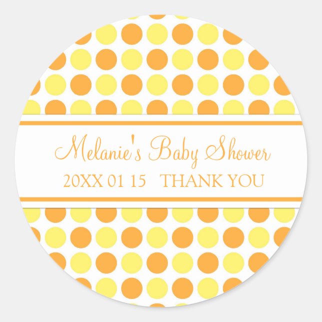 Orange Yellow Dots Baby Shower Favour Stickers (Front)