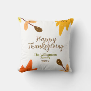 Orange yellow fall happy thanksgiving add family n throw pillow