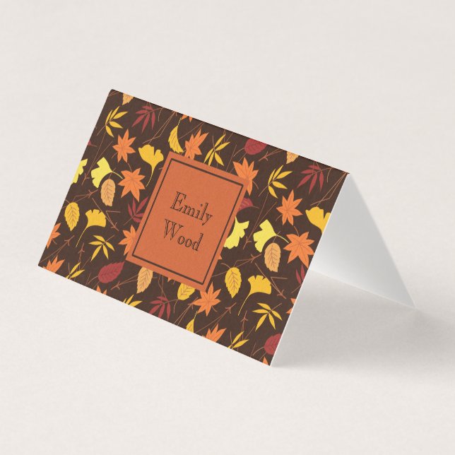 Orange Yellow Fall Leaves Personalized Table Card (Front)