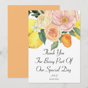Orange yellow floral botanical wedding thank you invitation