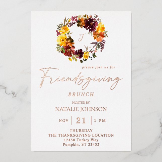 Orange & Yellow Floral Friendsgiving Wreath (Front)