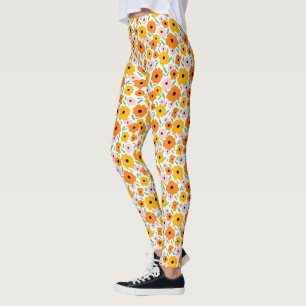 Orange yellow floral leggings